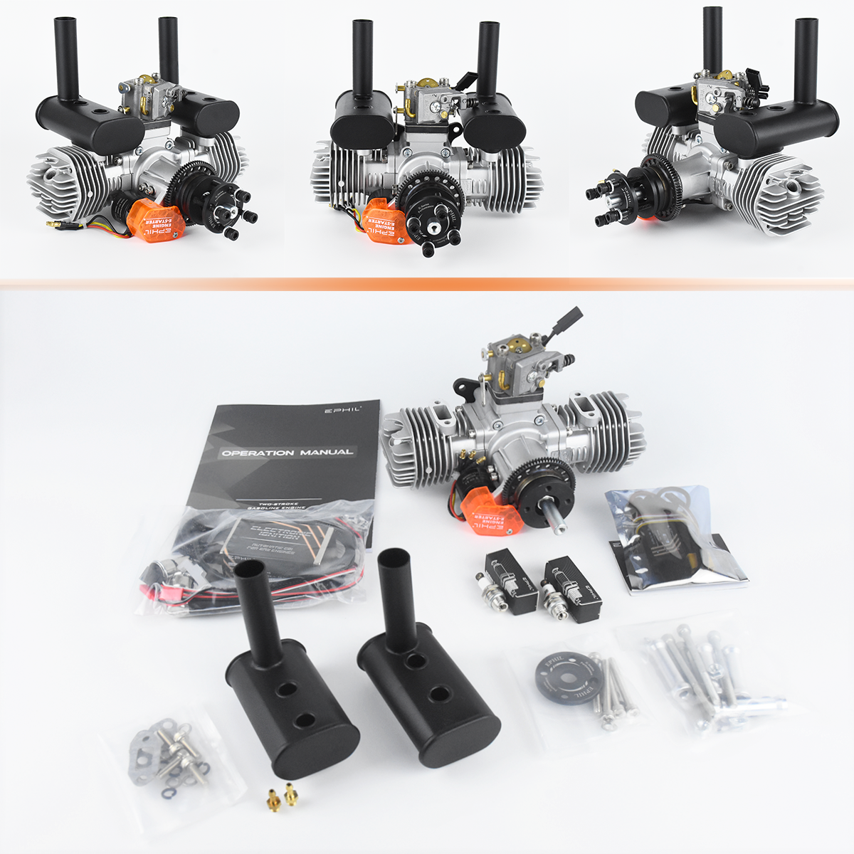 Motor de gasolina EPHIL X-Series 40cc-T Pro con arranque electrónico; Bujías y encendido electrónico