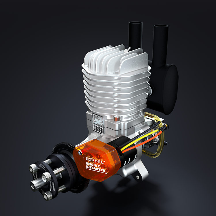 Motor de gasolina EPHIL XG-Series 38cc-R Pro Glow con arranque electrónico; bujía incandescente y encendido