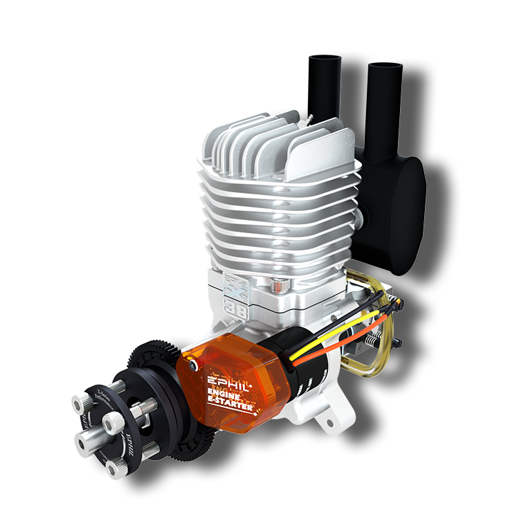 Motor de gasolina EPHIL XG-Series 38cc-R Pro Glow con arranque electrónico; bujía incandescente y encendido