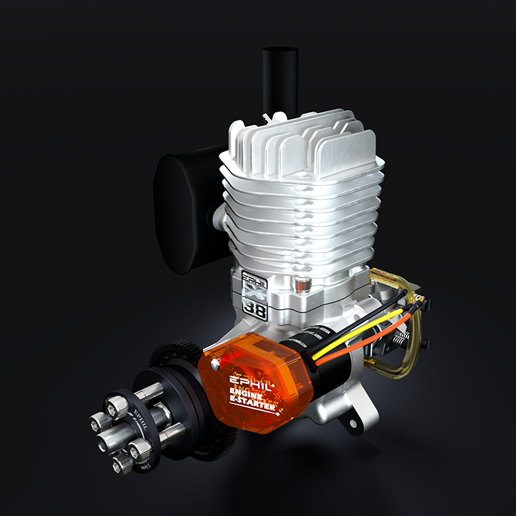 Motor de gasolina EPHIL XG-Series 38cc-S Pro Glow con arranque electrónico; bujía incandescente y encendido