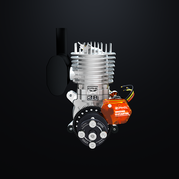 Motor de gasolina EPHIL XG-Series 38cc-S Pro Glow con arranque electrónico; bujía incandescente y encendido