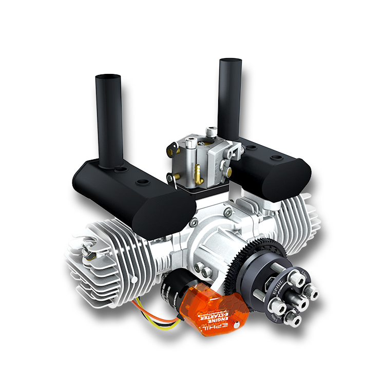 Motor de gasolina EPHIL XG-Series 40cc-T Pro Glow con arranque electrónico; bujías incandescentes y encendido