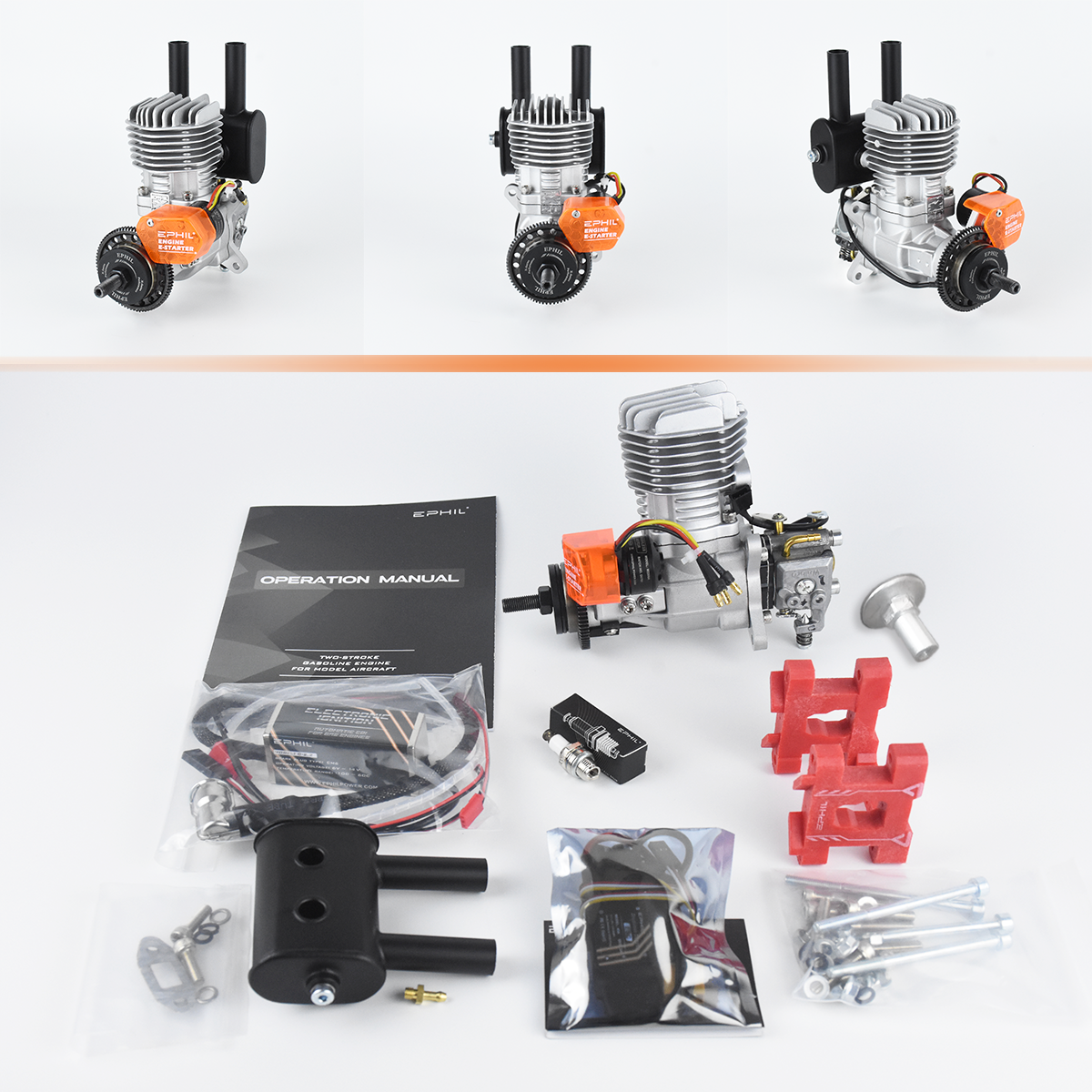 EPHIL X-Series 20cc-R Pro Gasoline Engine w/ E-Starter; Spark Plug & Electronic Ignition