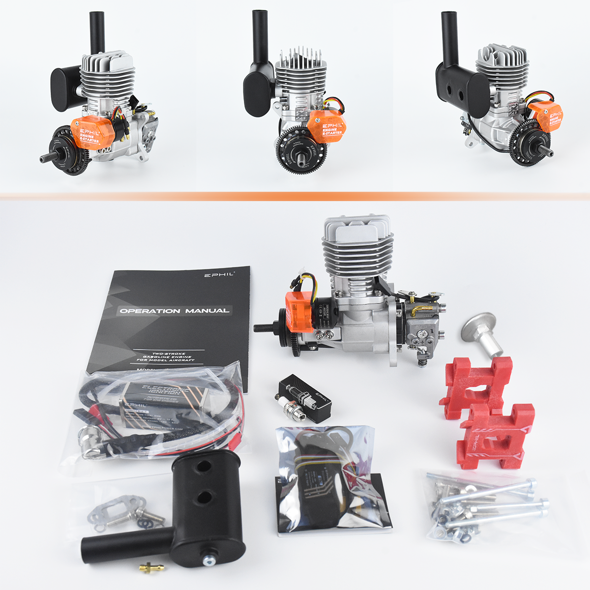 EPHIL X-Series 20cc-S Pro Gasoline Engine w/ E-Starter; Spark Plug & Electronic Ignition