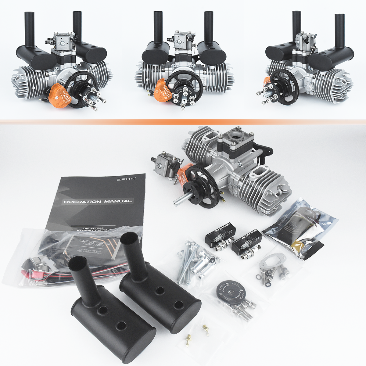 EPHIL X-Series 76cc-T Pro Gasoline Engine w/ E-Starter; Spark Plug EPHIL X-Series 76cc-T Pro Gasoline Engine w/ E-Starter; Spark Plug